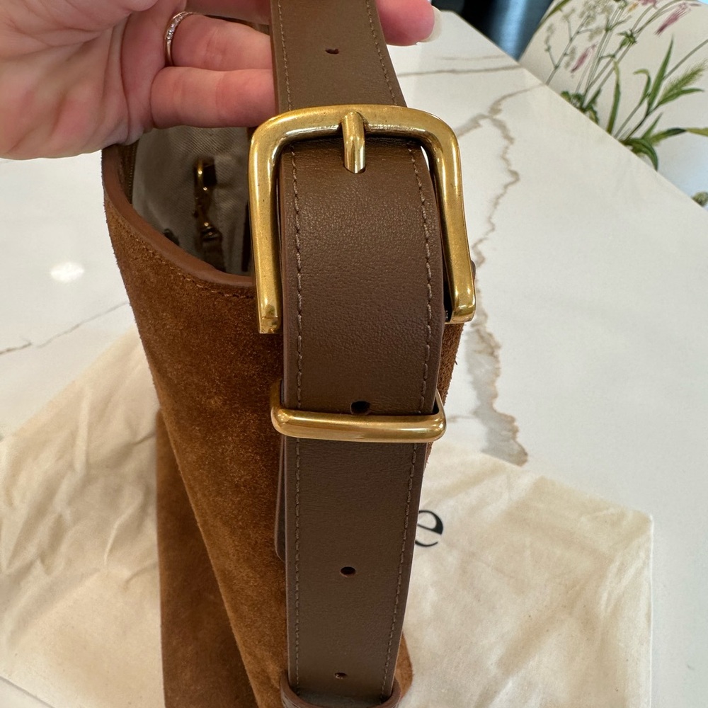 Quince Tan Suede Crossbody Bucket Bag - Picture 5 of 6